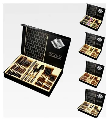 Produktbild von Edelstahl Besteckset für 6 Personen | 24-teiliges hochglanzpoliertes Besteckset | Spülmaschinenfest und rostfrei | Tafelbesteck in Geschenkbox (Schwarz)