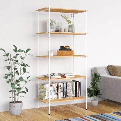 Productafbeelding van Open opbergrek met 5 planken - Vrijstaand stellingkast in hout- en witlook - 80x40x163 cm