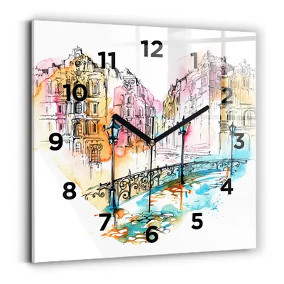 Obrázok produktu pre Wallfluent Hodiny - Sklenené Nástenné Hodiny - Tichý Quartz Strojček - Nástenná Dekorácia Spálňa Kuchyň - Čierna Ruky - 30x30 cm - Maľovaná architektúra