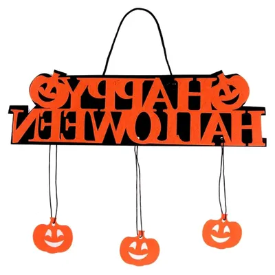 Produktbild von Türschild "Frohes Halloween" mit Kürbisanhängern zur Dekoration