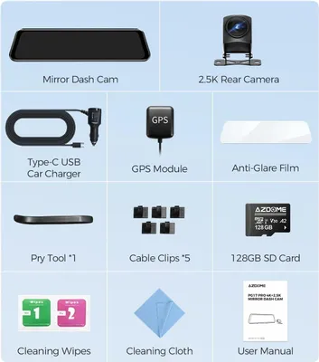 Image de Dashcam, résolution 4K, Dual HDR, vision nocturne, PG17 Pro, carte AZDOME 128 Go