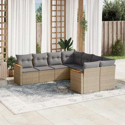 Produktbild von 8-tlg. Garten-Sofagarnitur mit Kissen Beige Poly Rattan 3226556
