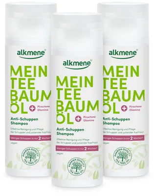 Produktbild von alkmene Mein Teebaumöl Anti Schuppen Shampoo 3x 200 ml weniger Schuppen in 2 Wochen, vegan, , gegen Schuppen