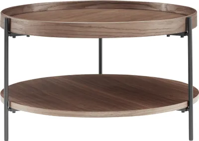 Produktbild von SalesFever Couchtisch Ø 69 cm | rund | mit 2 Ablageflächen | MDF mit Eschenholzfurnier | Metallgestell | B 69 x T 69 x H 39 cm | Walnuss – Schwarz