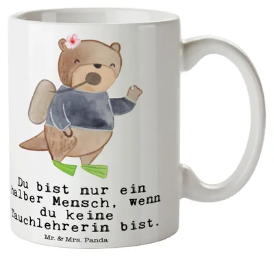 Produktbild von Mr. & Mrs. Panda Kaffeetasse Tauchlehrerin Herz - Weiß - Geschenk, Trinkbecher, kaffeebecher keramik, Tasse mit Spruch