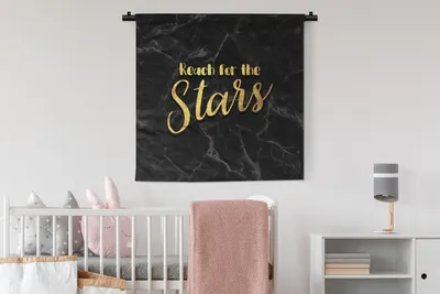 Produktbild von MuchoWow® Wandteppich Wandbehang Zitat - Sterne - Gold - Marmor 90x90 cm Tapisserie Dekoration Wandtuch - Wandaufhänger