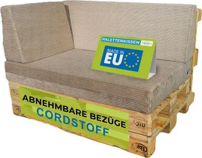 Obrázok produktu pre Pillows24 - Súprava vankúšov na nábytok z paliet z manšestrovej tkaniny, 120x80, sedadlo a operadlo z europaliet | Farba Cappuccino