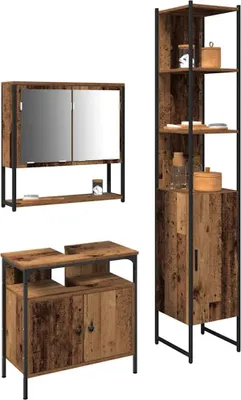 Produktbild von vidaXL Badezimmermöbel-Set mit Regal 3 pcs Altholz Holzwerkstoff