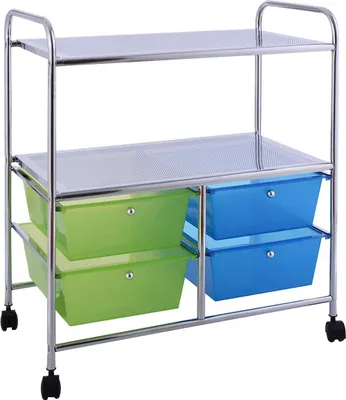 Produktbild von Goplus Rollwagen mit 4 Schubladen, Rollregal, Kuechenwagen mit Raedern, Beistellwagen Haushaltswagen Rollcontainer Badrollwagen Badtrolley Badregal Blau+Gruen