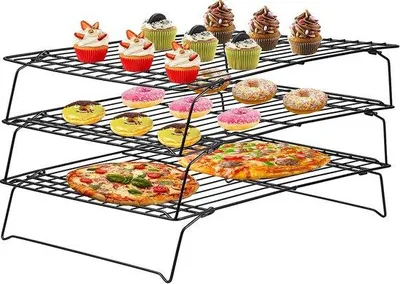 Produktbild von Kühlregal 40x25cm, 3-lagig, Edelstahl, stapelbar, spülmaschinenfest, ideal für Kuchen