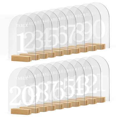 20 Acryl Tafelnummern mit Holzständern 1-20