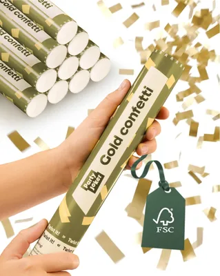 Produktbild von 10 Konfettikanonen Hochzeit Matt Gold – Biologisch Abbaubar – Weltweit erstes Papier Konfetti – Einfach & Sicher zu Bedienen