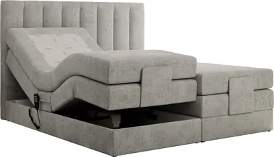 Produktbild von MKS MEBLE Boxspringbett 200x200 elektrisch verstellbar 7-Zonen Taschenfederkern Matratze und Topper Bett 200x200 mit Motor Polsterbett Motorbett - Comforto - Hellgrau Strukture - H3