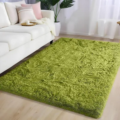 Produktbild von Teppich Hochflor Grasgrün 160x200 cm Anti-Rutsch Leichtgewichtig