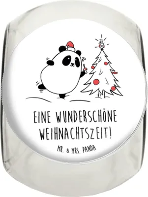 Produktbild von Mr. & Mrs. Panda Lebensmittelbehälter Panda Weihnachtszeit L 870ml - Weiß - Geschenk, Kaffeedose, Bonbonglas, gewürzglas, Süßigkeiten Glas, keksdose, Dekoglas