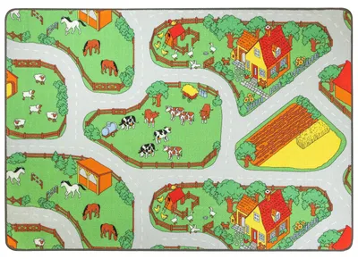 Produktbild von Primaflor Spielteppich BAUERNHOF - 140x200cm - Kinderteppich mit Straßen, Höfen und Tiere für Jungen & Mädchen
