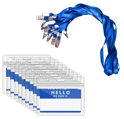 Produktbild von Ausweishalter mit Lanyard, 40 Stück, wasserdichter Kartenhalter mit Lanyard für den geschäftlichen Gebrauch, Messen, Büro und Schule (blau)