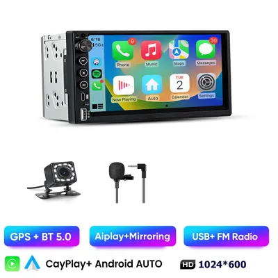 Immagine prodotto di Autoradio Hexinex 2DIN con Carplay Android Auto wireless, Bluetooth, connessione per telecamera posteriore, display da 7 pollici