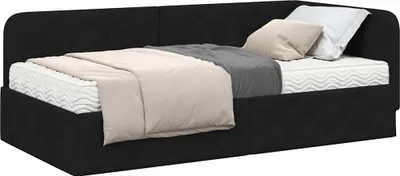 Immagine prodotto di Cornice del letto ad angolo Nero 90 x 200 cm Tessuto