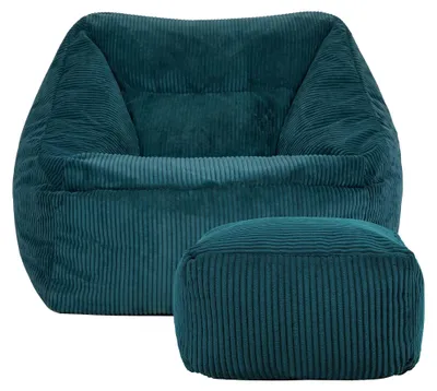 Image de icon Pouf géant Fauteuil-sac Bean Bag Natalia avec pouf, bleu-vert, velours côtelé XXL Pouf adulte avec garnissage Pour le salon, Pouf géant XXL velours côtelé moelleux - Fabriqué en Allemagne