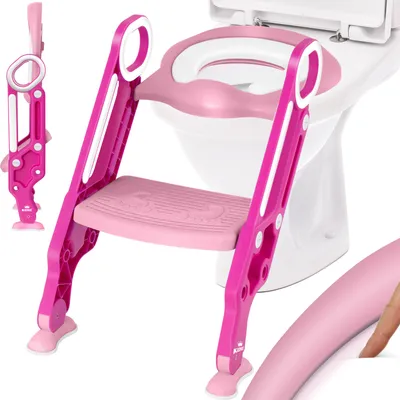 Produktbild von KIDIZ® Kinder Toilettensitz Toilettentrainer mit Treppe und Griffe Faltbar Kindertoilette WC Sitz Töpfchentrainer Lerntöpfchen bequemem Kissen und breiten Stufen Toilettentreppe höhenverstellbar