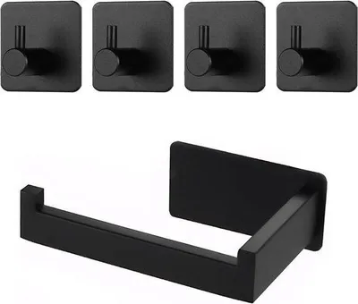 Immagine prodotto di Portasacchetti da bagno con 4 ganci per asciugamani - Autoadesivo - Nero - Indeciso