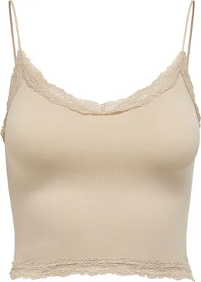 Produktbild von ONLY Damen Cropped-Top - ONLVICKY LACE SEAMLESS CROPPED TOP, Trägertop, Spitze Beige XS/S