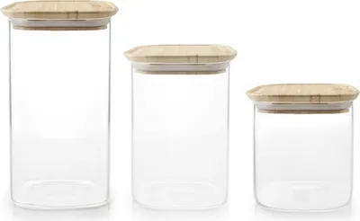 Produktbild von Set mit 3 Frischhaltedosen Ibili-Borosilikat, Borosilikatglas/Bambus, transparent/braun