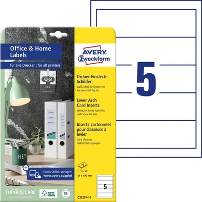 Produktbild von Ordner-Einsteckschilder 54x190mm breit mikroperforiert weiß VE=50x50 Schilder