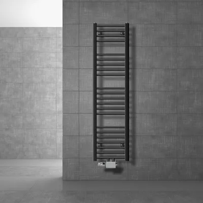 Immagine prodotto di LuxeBath radiatore bagno attacco centrale 300 x 1400 mm antracite dritto con set di attacchi termostatici angolo universale e dritto, senza elemento riscaldante