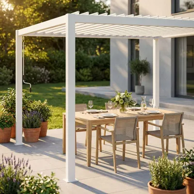 Immagine prodotto di Milani Home - pergola bioclimatica, 2 x 3 m, in alluminio, lamelle orientabili, bianco