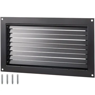 Image de Grille d'aération VEVOR 406 x 203 mm, Grille de fermeture robuste en acier galvanisé, 0,75 mm d'épaisseur Clapet de fermeture Grille d'évacuation d'air, grille de protection contre les intempéries dans les caves, garages et boîtiers, noir 1,3 kg