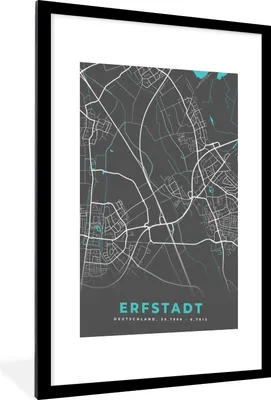 Produktbild von MuchoWow® Gerahmtes Poster Erfstadt - Stadtplan - Blau - Karte - Deutschland 60x90 cm - Poster mit Schwarzem Bilderrahmen Wandposter Rahmen Foto Bilder - Dekoration - Wandposter Wohnzimmer - Hochwertig