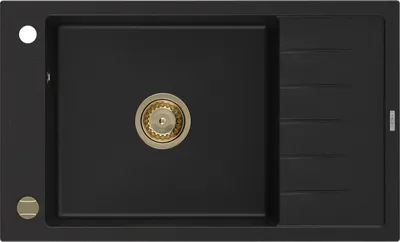 Produktbild von Mexen Elias Granitspüle mit einem Becken und einer Abtropffläche 795 x 480 mm, Schwarz, Siphon Gold - 6511791005-77-G