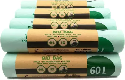 Obrázek produktu pro Sáčky na odpad 60 litrů, 50 kusů, biologicky rozložitelné sáčky na bioodpad, kompostovatelné, rozměry 60 x 80 cm