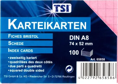 Zdjęcie produktu dla Karty indeksujące TSI A8, 100 szt. 5 kolorów czarna kratka