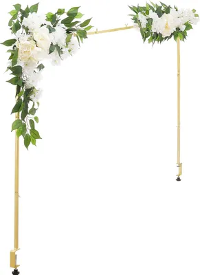 Produktbild von SucceBuy Verstellbarer Tischbogen von 711,2šC2489,2 mm L?nge & 330,2šC1066,8 mm H?he, Dekostange mit Blumenhalterung, goldener Ballonrahmen fš¹r Feiern wie Hochzeiten, Geburtstage & Weihnachtsdekorationen