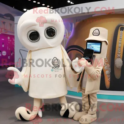 Produktbild von Cream REDBROKOLY Squid Maskottchen Kostüm Figur gekleidet mit Rollkragen und Smartwatches