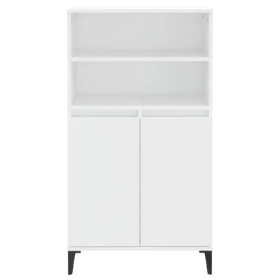 A white highboard with two doors and two open shelves above.
