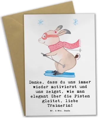 Produktbild von Mr. & Mrs. Panda Klappkarte Skifahren Trainerin Liebe - Weiß - Geschenk, Danksagung, Skikurs Lehrerin, Inspiration, Glückwunschkarte, einladungskarten, kommunionskarte