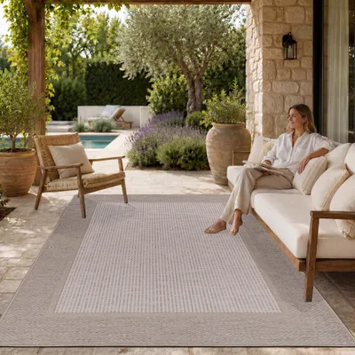 Produktbild von Outdoor Teppich Flachgewebe modern Boho Ethno wetterfest Außenbereich Grösse 160x220 cm