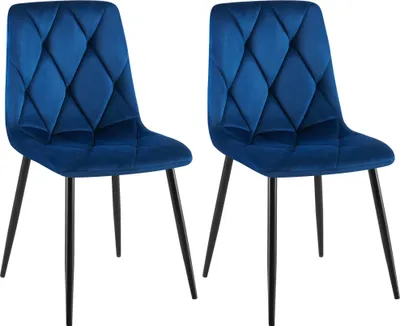 Produktbild von CLP 2er Set Esszimmerstuhl Clairton gepolstert mit Rückenlehne bis 150 kg belastbar dunkelblau Material Samt