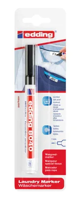 The product is packaged in a blister pack, showing the marker and some illustrative graphics.