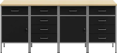 Immagine prodotto di vidaXL Banco da lavoro con cassetti 4 pezzi Nero e grigio 200 x 55 x 85 cm