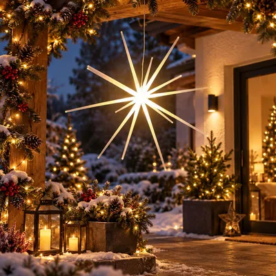 Produktbild von 3D LED Stern zum Hängen Weihnachtsbeleuchtung DIA 51cm Außen Batterie
