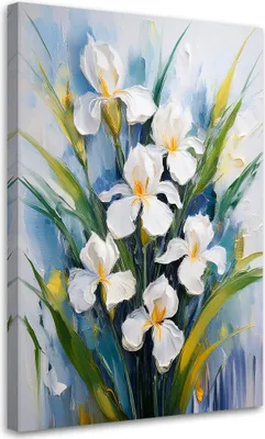 Produktbild von Leinwandbild Weiße Schwertlilien Blumen Gemalt 70x100 Feeby Blau bild für die wand bereit zum aufhängen