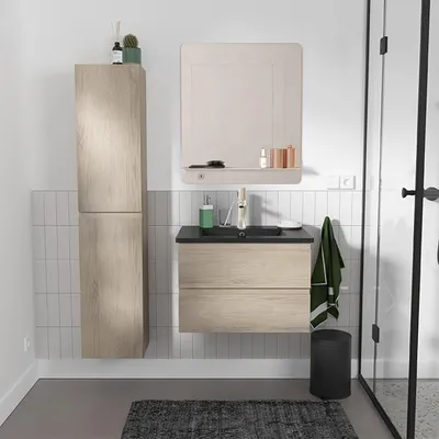 Image de Ensemble meuble simple vasque SORRENTO 60 cm + robinet + miroir + Colonne