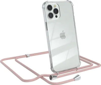 Produktbild von EAZY CASE Handykette kompatibel mit Apple iPhone 12 Pro Max, Handyhülle mit Umhängeband, Handykordel, Schutzhülle Clear, Band in Rosa