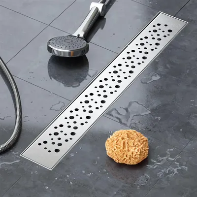 Produktbild von VILSTEIN Duschrinne 70cm, Edelstahl Bodenablauf Komplettset, extra flach, Siphon mit Geruchsstop, Haarsieb - Kreise