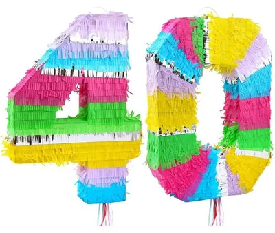 Produktbild von Piñata Zahl 40 Geburtstagsparty bunt pastell ungefüllt 50x35x7,5 cm